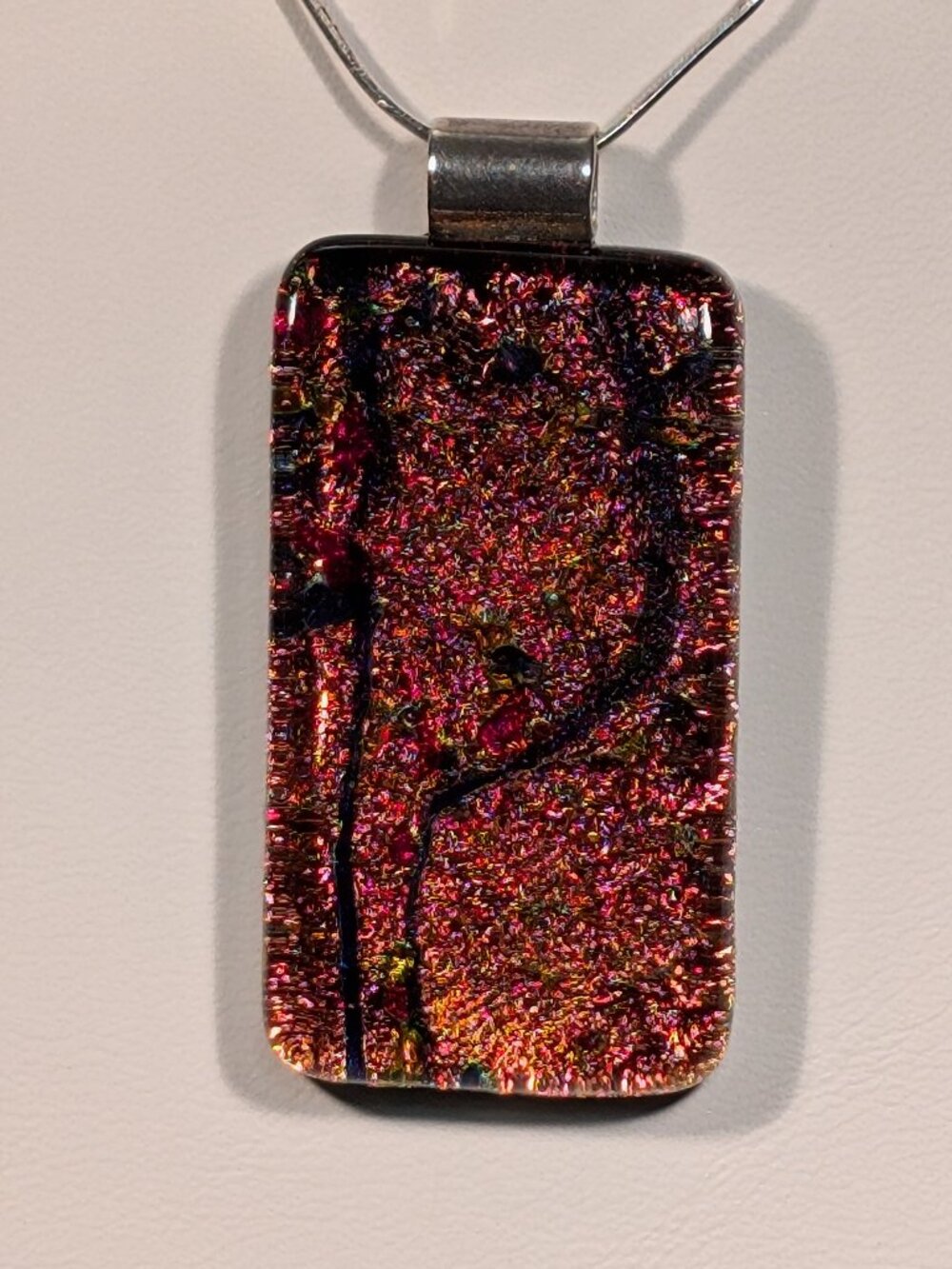 STERLING SILVER 3 PCS. Handcraft Dichroic Glass Necklace + Earings